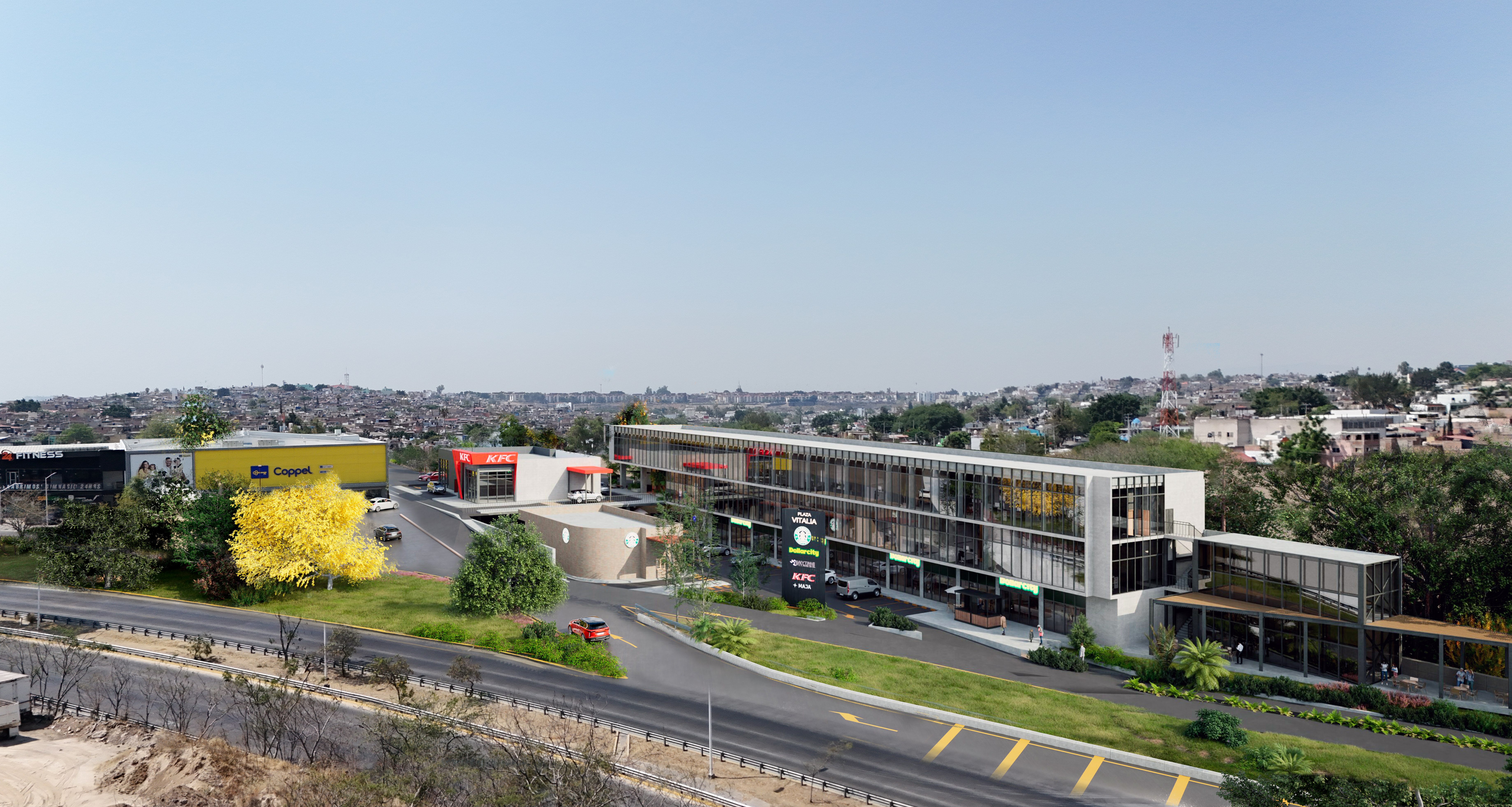 Vista aérea drone · terreno Plaza Vitalia sobre Anillo Periférico Oriente